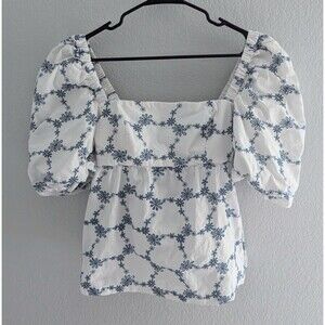 Silvia Tcherassi Tigertale Blouse Women's Size XS Tropical Blue Embroidered Top